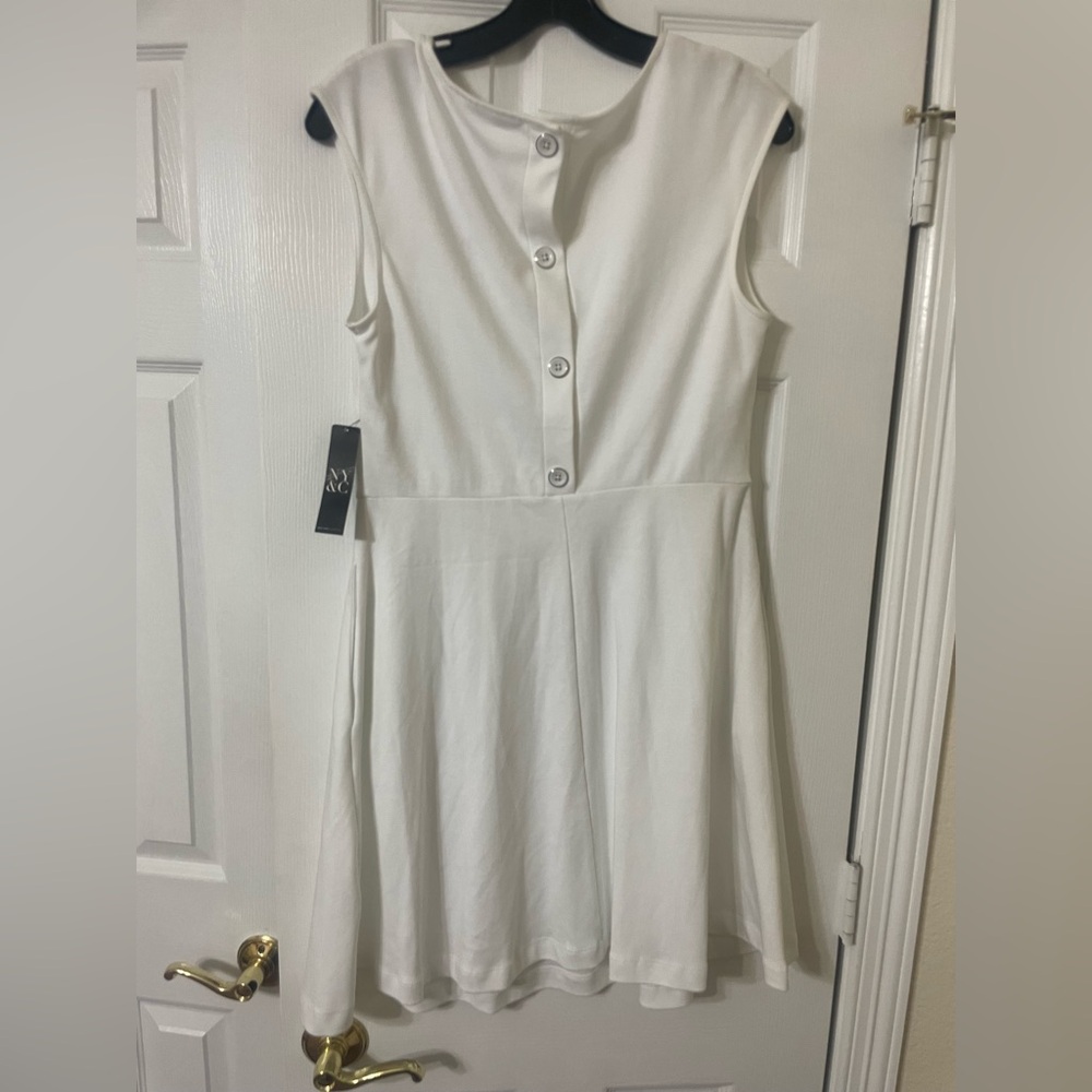 New York & Company White Sleeveless Button-Back Fit-and-Flare Dress